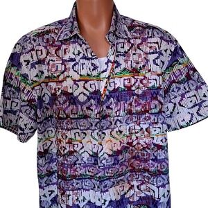 Robert Graham Button Down Shirt Mens XL Purple Excellent Abstract Short Sleeve